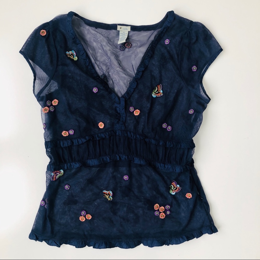 Anthropologie Odille Silk Embroidered Top